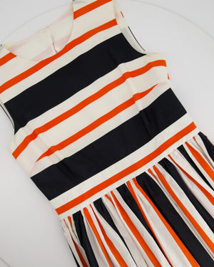 Dolce & Gabbana Red Striped Print Halter Neck Pleated Midi Dress IT 44 (UK 12)