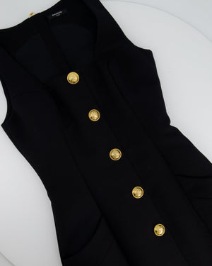 Balmain Black Mini Sleeveless Dress with Gold Buttons Detail FR 36 (UK 8)