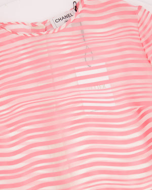 Chanel 2020 Pink Striped Blouse with Black Band Detail FR 40 (UK 12)