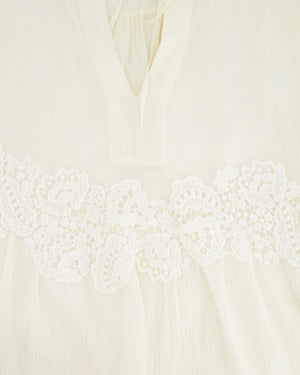 Chloé Cream Long-Sleeve Top with Embroideries and Cut-Out Detail FR 38 (UK 10)