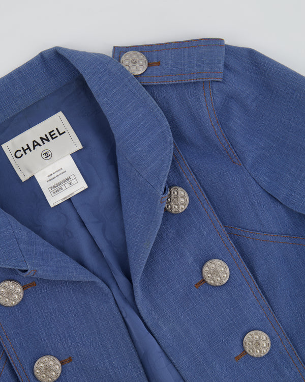 Chanel Cruise 2013 Versailles Denim Blazer Jacket with CC Silver Buttons Size FR 36 (UK 8)