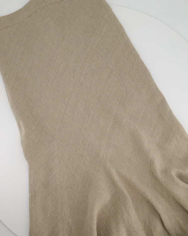 Max Mara Beige Linen Fish Tail Skirt with Fringes Hem Detail IT 36 (UK 4)