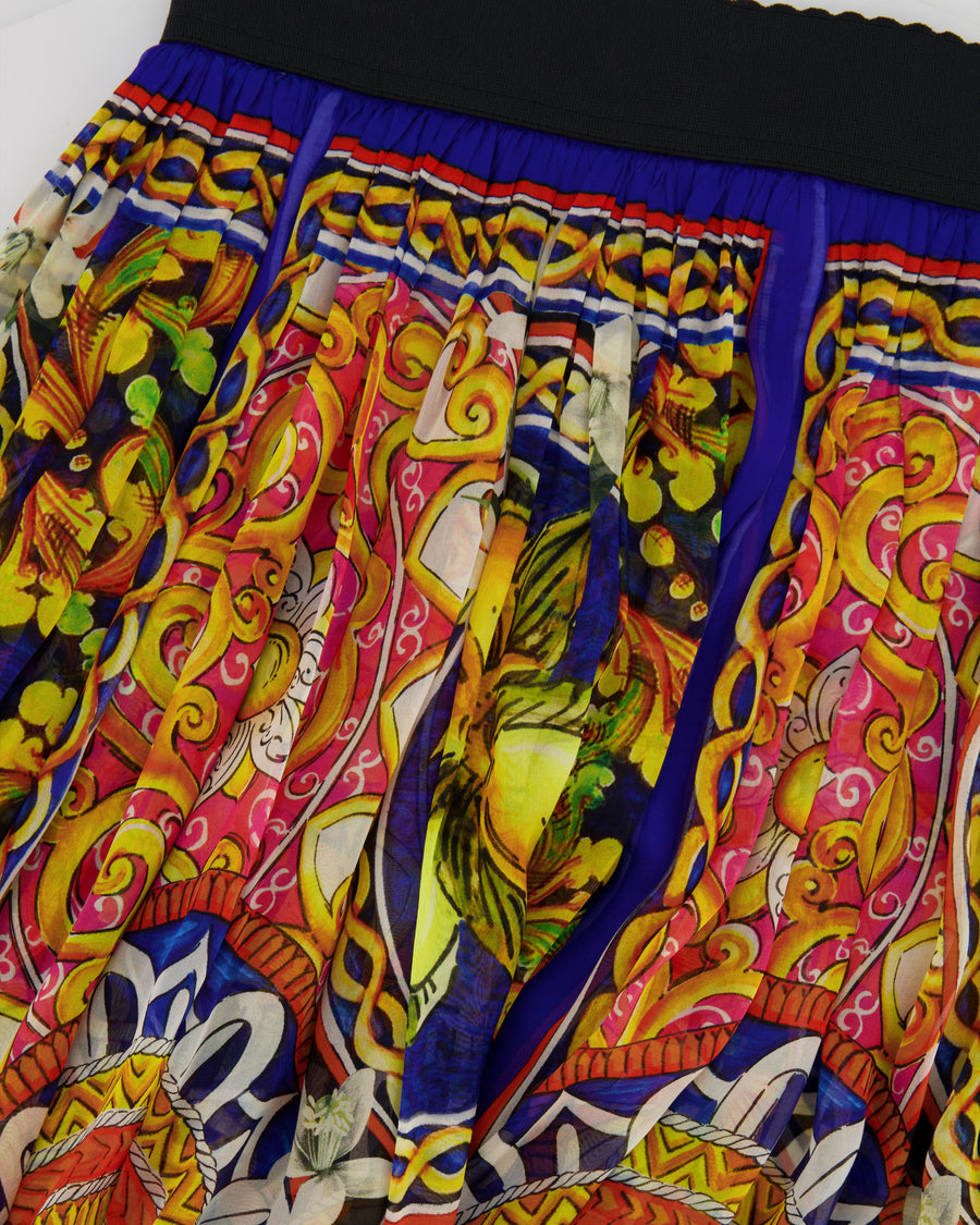 Dolce & Gabbana Blue and Multicolour Silk Printed Midi Skirt Size IT 42 (UK 10) RRP £1,650