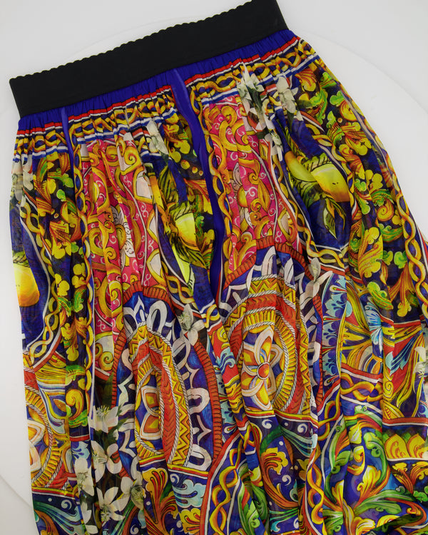 Dolce & Gabbana Blue and Multicolour Silk Printed Midi Skirt Size IT 42 (UK 10) RRP £1,650