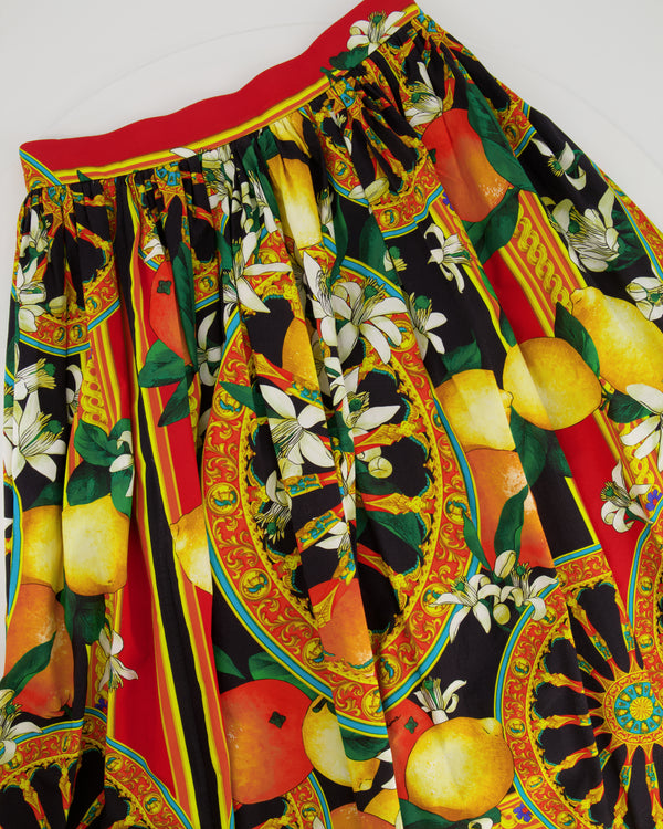 Dolce & Gabbana Red and Multicolour Printed Cotton Midi Skirt Size IT 42 (UK 10) RRP £985