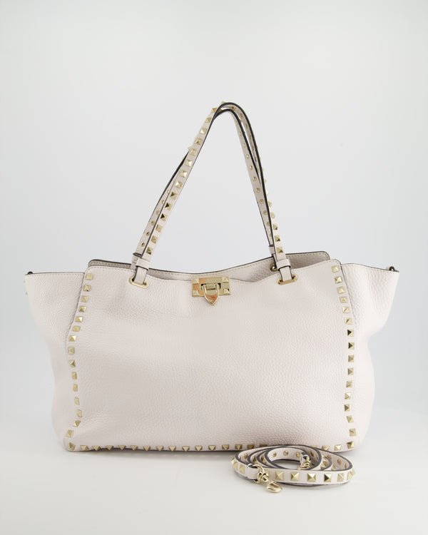 Valentino White Leather Tote Bag with Studs and Gold Hardware&nbsp;