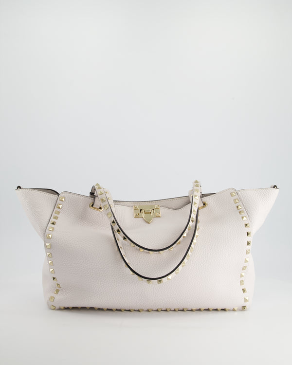 Valentino White Leather Tote Bag with Studs and Gold Hardware&nbsp;