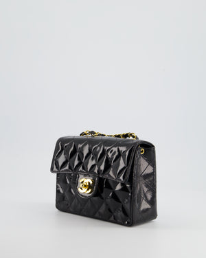 *RARE* Chanel Vintage Black Mini Square Flap Bag in Patent Leather with 24k Gold Hardware