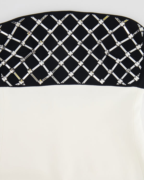 David Koma White and Black Mini Strapless Dress with Crystal Embellishments Size UK 8 RRP £1,050