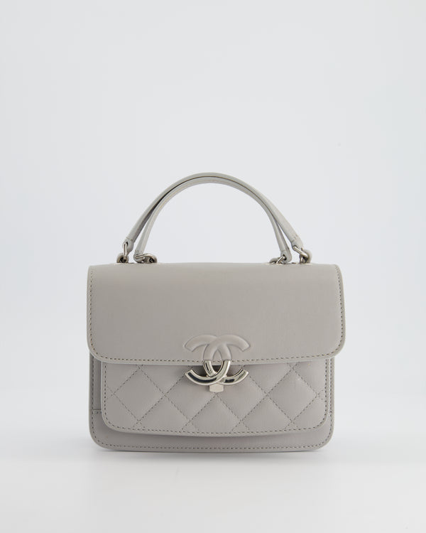 Chanel Grey Coco Companion Flap Bag In Calfskin Leather with Silver Hardware