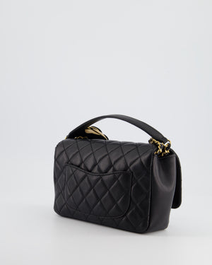 *HOT* Chanel 17C Black Camelia Small Flap Bag in Lambskin Leather with Antique Gold Hardware and Gold Insert Detail