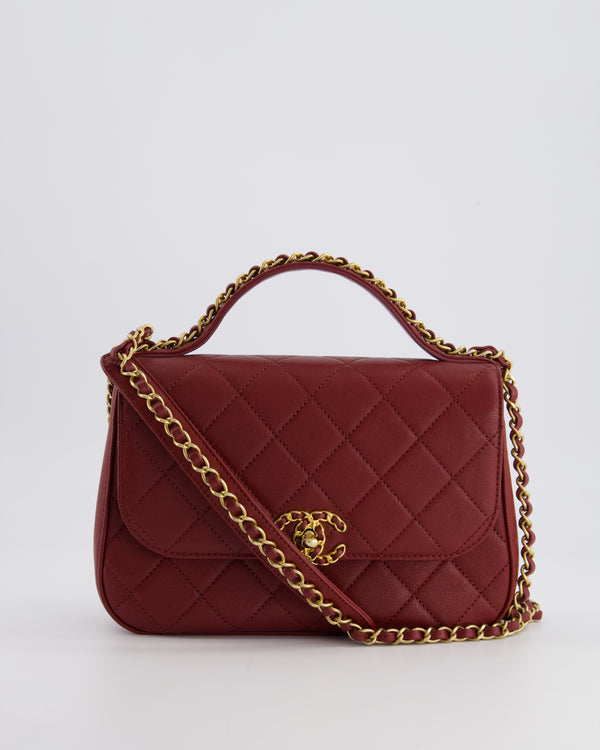 *HOT* Chanel 19B Burgundy Quilted 19 Chain Infinity Top Handle Bag in Calfskin Leather with Gold Hardware