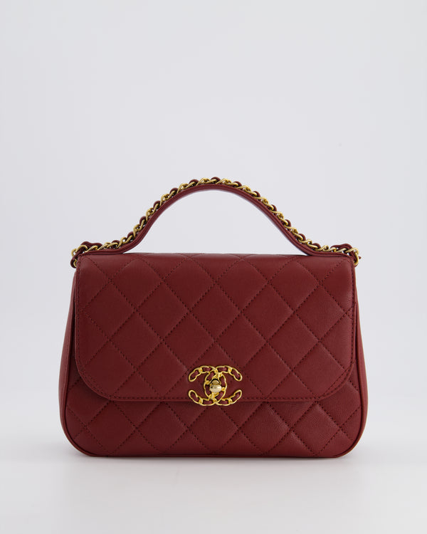 *HOT* Chanel 19B Burgundy Quilted 19 Chain Infinity Top Handle Bag in Calfskin Leather with Gold Hardware