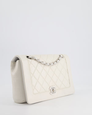 Chanel White Medium Diamond Quilted Flap Bag in Shiny Calfskin Leather with Silver Hardware