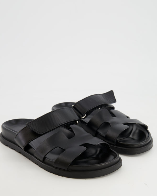 *FIRE PRICE* Hermès Chypre Sandals In Black Calfskin Leather Size EU 37