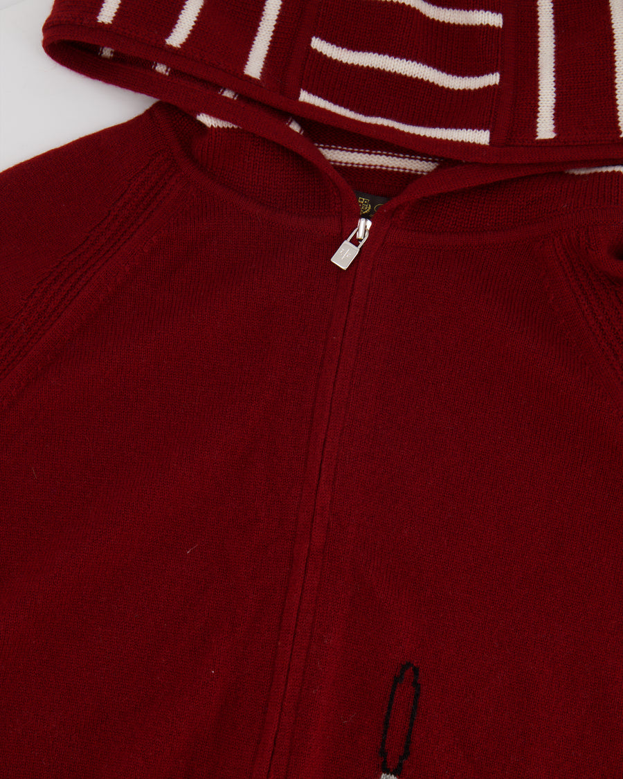 Loro Piana Burgundy Baby Cashmere Zipped Sweater with Christmas Details Size IT 40 (UK 8)