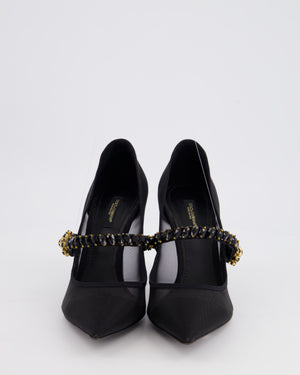 Dolce & Gabbana Black Tulle Pumps with Black and Gold Crystal Embellished Strap Size EU 36.5 (UK 4)
