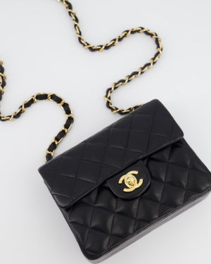 Chanel Vintage Black Mini Square Bag in Lambskin Leather with 24k Gold Hardware