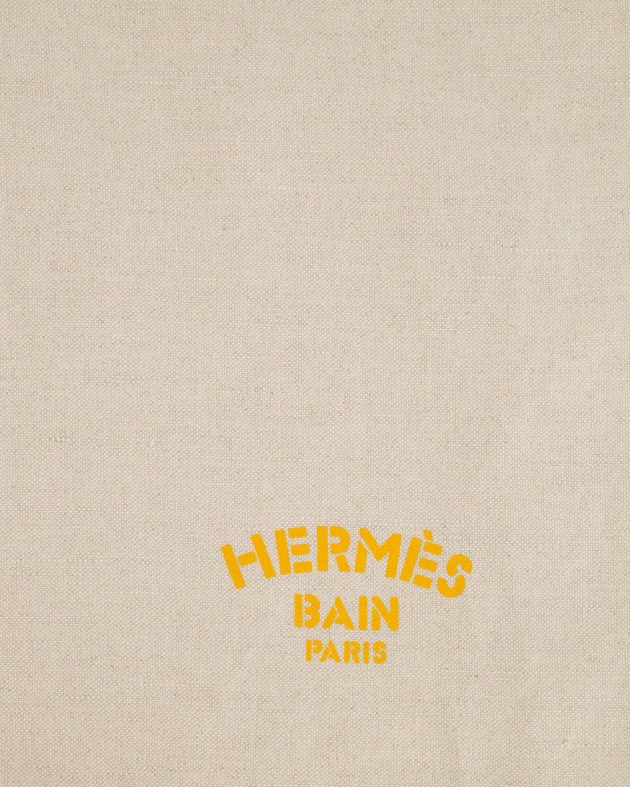Hermès Orange and Beige Linen Blend Beach Towel with Logo