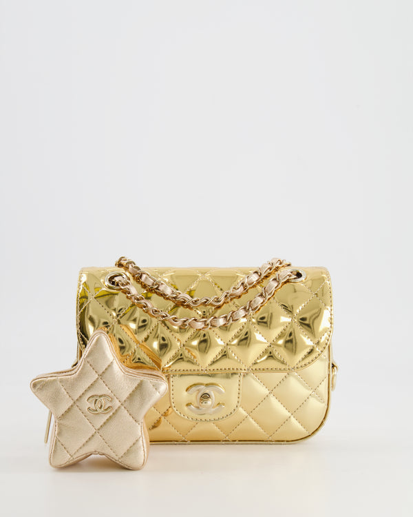 Chanel Gold Seasonal Flap Bag In Patent Leather with Gold Hardware and Shiny Star Charm