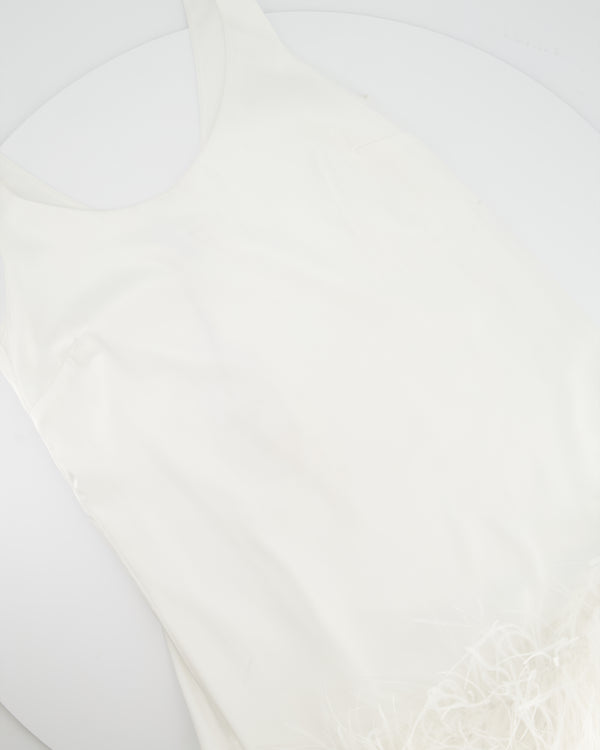 Nadine Merabi White Sleeveless Mini Dress with Feathers Size S (UK 6)