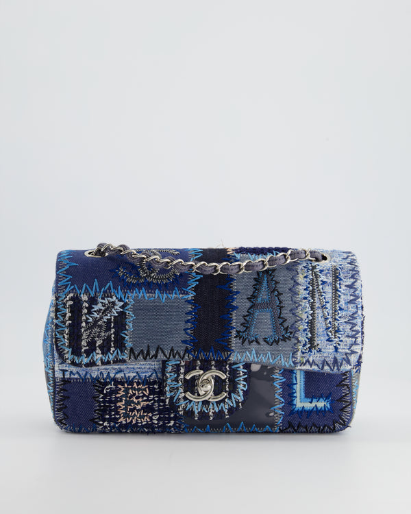*RARE* Chanel Blue Tweed, Denim & Leather Patchwork Medium Single Flap Bag with Silver Hardware