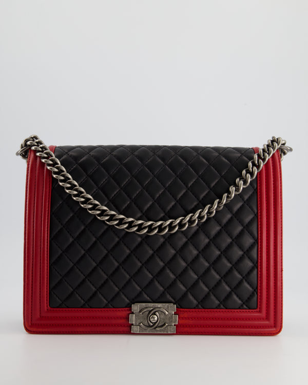 Chanel Black & Red Large Boy Bag in Lambskin Leather with Ruthenium Hardware
