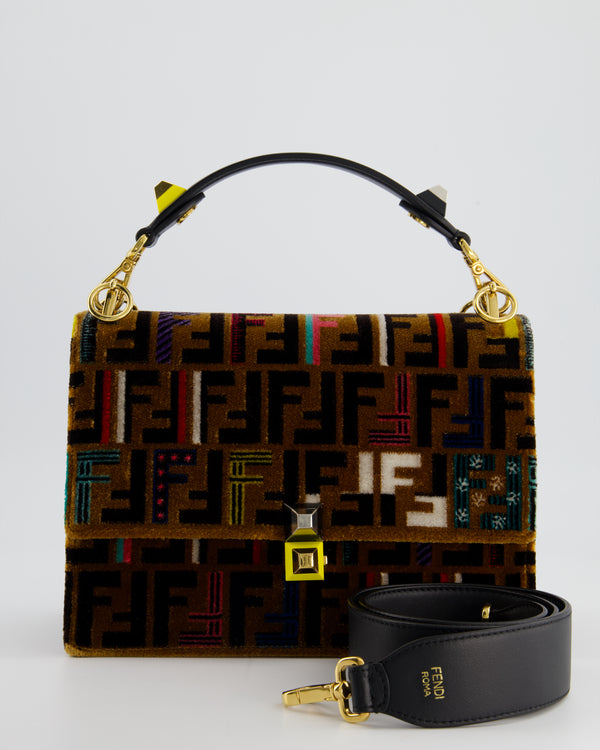 Fendi Embroidered Studded Medium 'Kan I' Bag in Velvet and Leather with Gold Hardware
