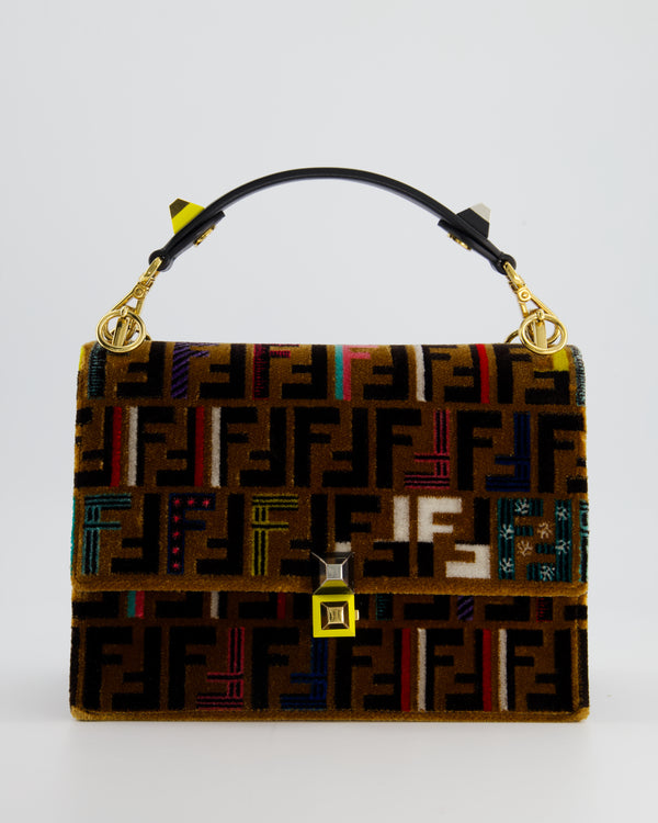 Fendi Embroidered Studded Medium 'Kan I' Bag in Velvet and Leather with Gold Hardware
