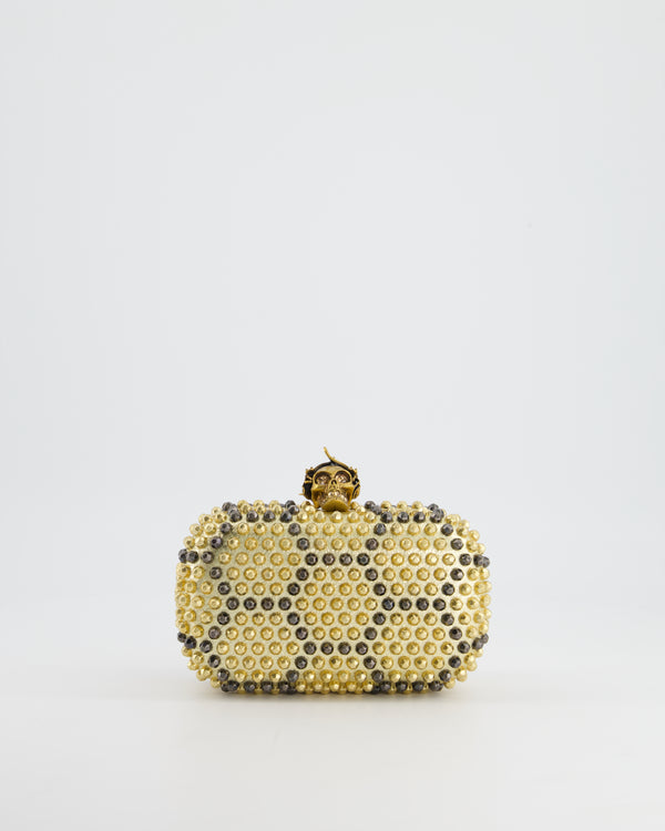 Alexander McQueen Studded Gold Clutch Bag with Honeycomb Effect & Skull Head Lock