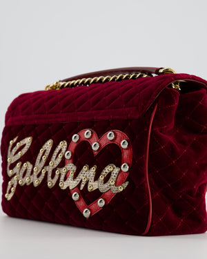 Dolce & Gabbana Burgundy Velvet Lucia Bag with Embellishments and Gold Hardware