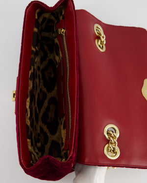 Dolce & Gabbana Burgundy Velvet Lucia Bag with Embellishments and Gold Hardware