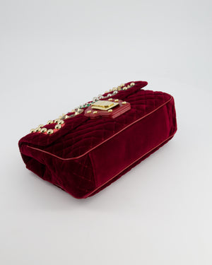 Dolce & Gabbana Burgundy Velvet Lucia Bag with Embellishments and Gold Hardware
