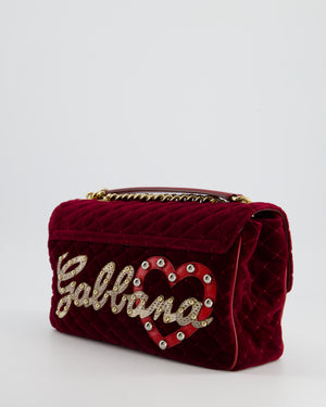 Dolce & Gabbana Burgundy Velvet Lucia Bag with Embellishments and Gold Hardware