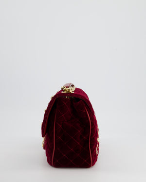 Dolce & Gabbana Burgundy Velvet Lucia Bag with Embellishments and Gold Hardware