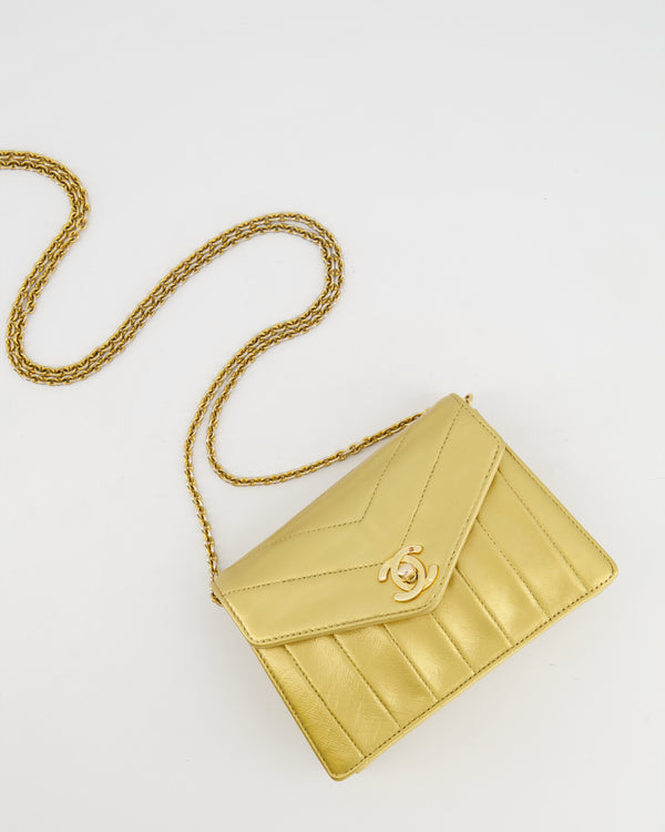 *ULTRA-RARE* Chanel Vintage Gold Micro Envelope Flap Bag in Calfskin Leather with 24K Gold Hardware