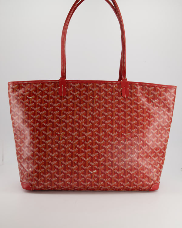 *HOT COLOUR* Goyard Cherry Red MM Artois Tote Bag in Goyardine Canvas with Silver Zip Detail