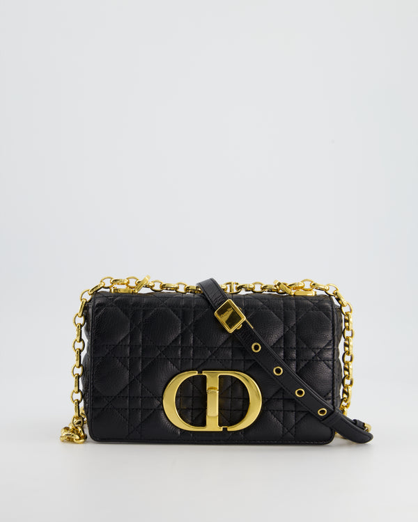 Christian Dior Black Caro Flap Bag In Supple Cannage Calfskin and Gold Hardware