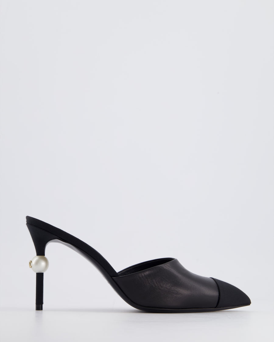 Chanel Black Pointed Mules with Pearl Detail Size EU 39.5