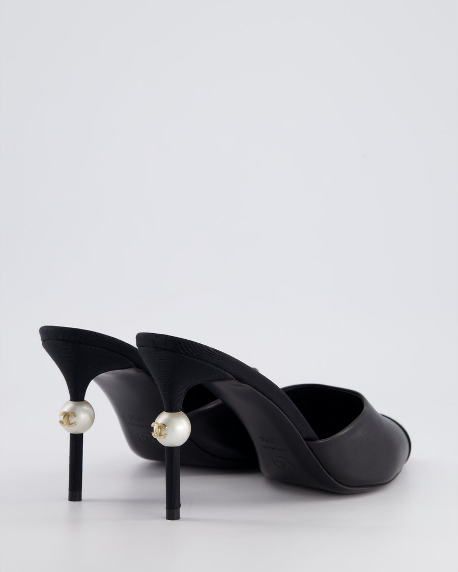 Chanel Black Pointed Mules with Pearl Detail Size EU 39.5