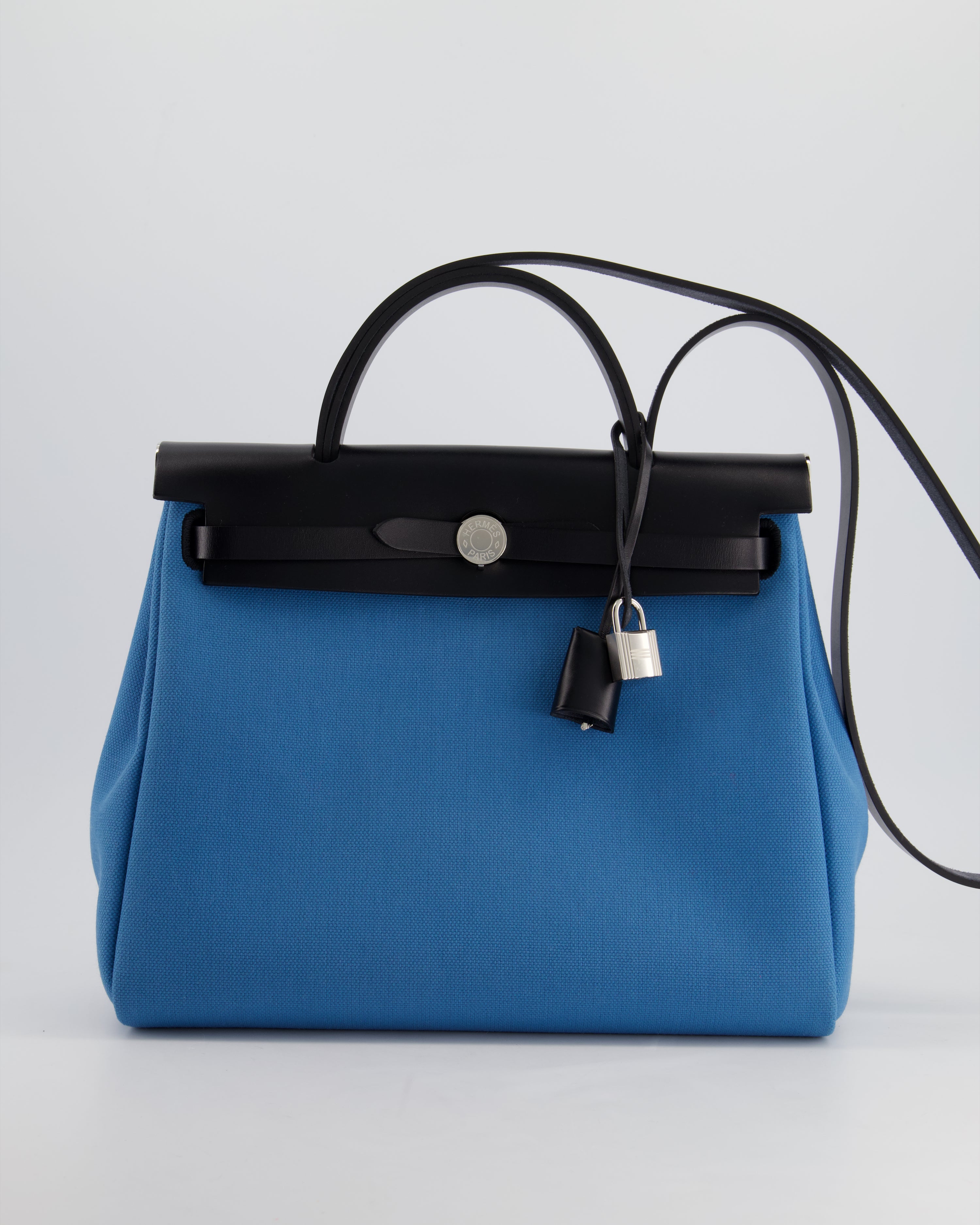 Hermès Herbag 31 Bag in Blue Jean Canvas and Noir Vache Hunter