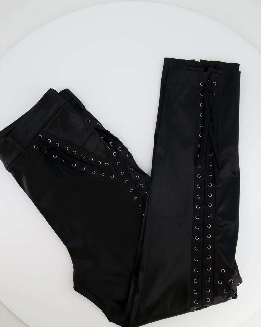 Dolce & Gabbana Black Satin Laced-Up Trousers Size IT 42 (UK 10)