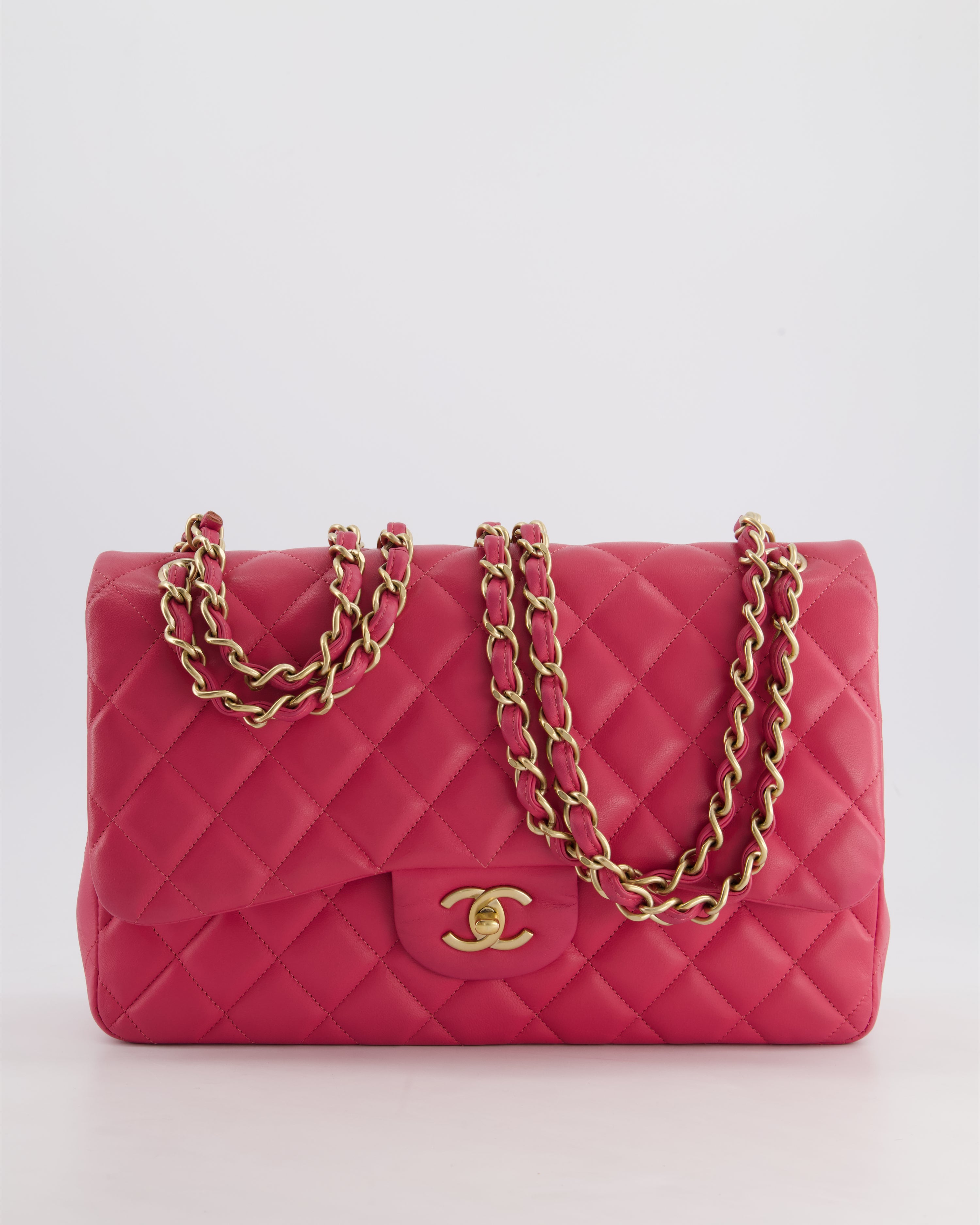Chanel Deep Pink Classic Jumbo Double Flap Bag in Lambskin Leather