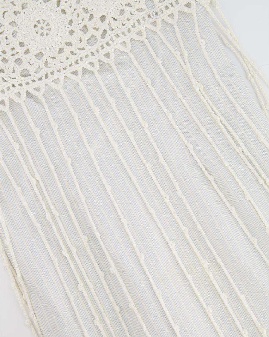 Chanel Light Blue Striped Mini Dress with White Crochet Detailings Size FR 36 (UK 8)