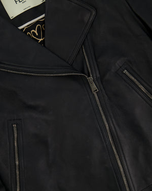 Fendi Black Lambskin Leather Jacket with Printed Lining Detail Size IT 38 (UK 6)