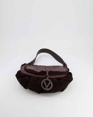 Valentino Brown Vintage Suede and Leather Bag with Logo Detail