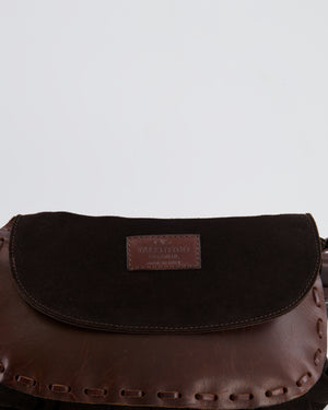 Valentino Brown Vintage Suede and Leather Bag with Logo Detail