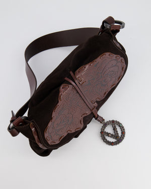 Valentino Brown Vintage Suede and Leather Bag with Logo Detail
