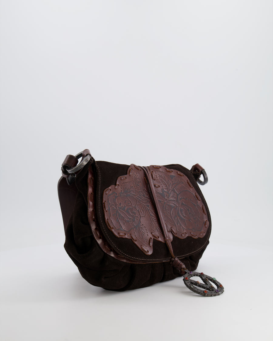 Valentino Brown Vintage Suede and Leather Bag with Logo Detail