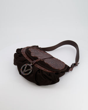 Valentino Brown Vintage Suede and Leather Bag with Logo Detail